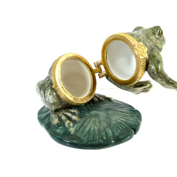 Westland Frog Lilypad 1998 #4430 VTG Hinged Small Porcelain Trinket Box Jewelry - Picture 5 of 11